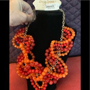 NWT ERICA LYONS RED/Orange Glass Beads on Chain